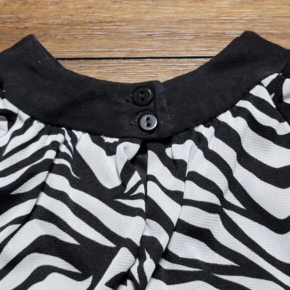 Rare Editions Zebra Print Dress w/ Pink & White Flower Collar - Size 24M - Picture 5 of 7